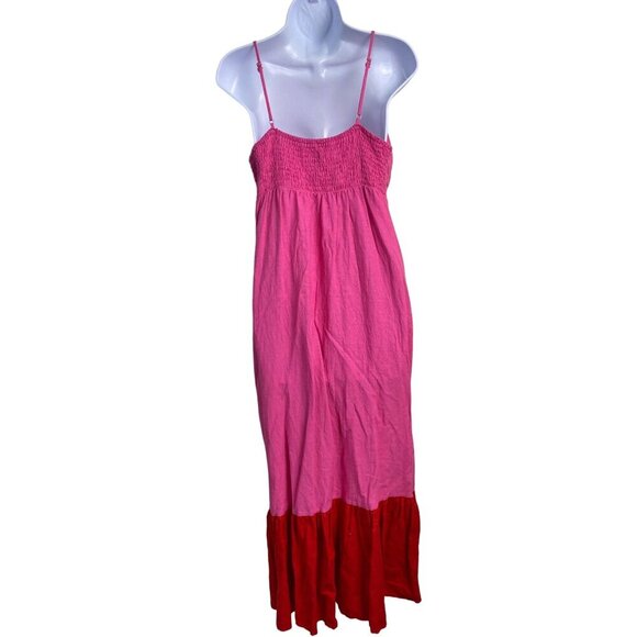 Tabitha Brown Target Tiered Smocked Maxi Linen Blend Dress Pink Red size Medium - Picture 2 of 11
